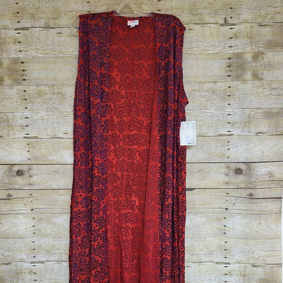 LuLaRoe XL Joy - NWT Rust Red, Blue Velvet, Metallic Gold Longline Vest - Picture 1 of 7